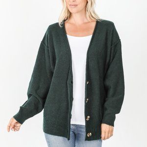 Green Melange Button Down Sweater Cardigan